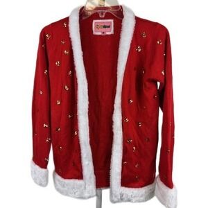 Tipsy Elves Women's Size Small Red Sequin Snowflake Christmas Sweater Cardigan